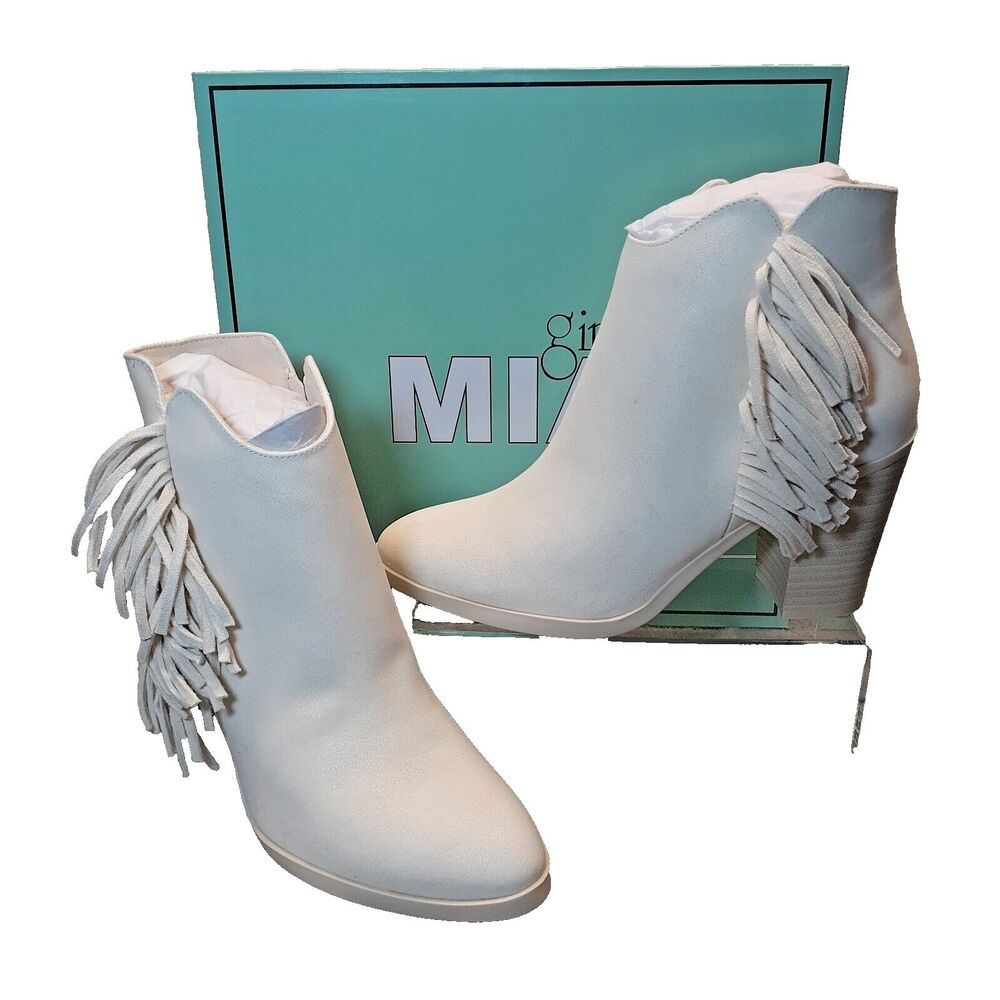Mia Women’s White/Ivory Color Avril Ankle Booties with Fringe Size 7 NIB